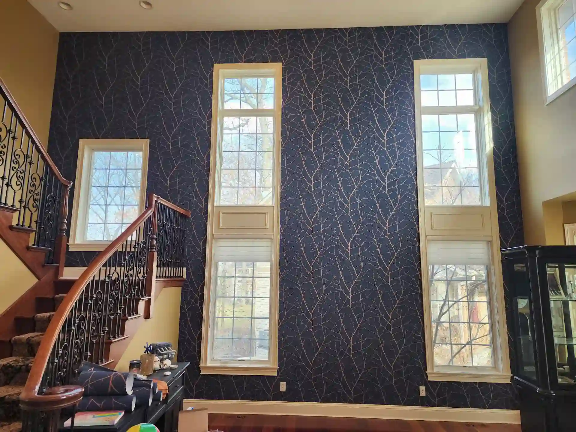 Commercial wallpaper installation in New York office lobby